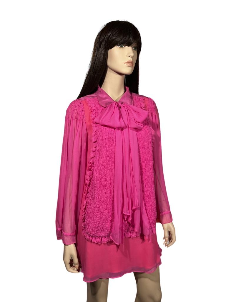 1990’s Stephen Burrows Hot Pink Chiffon Mini Dress For Sale 7