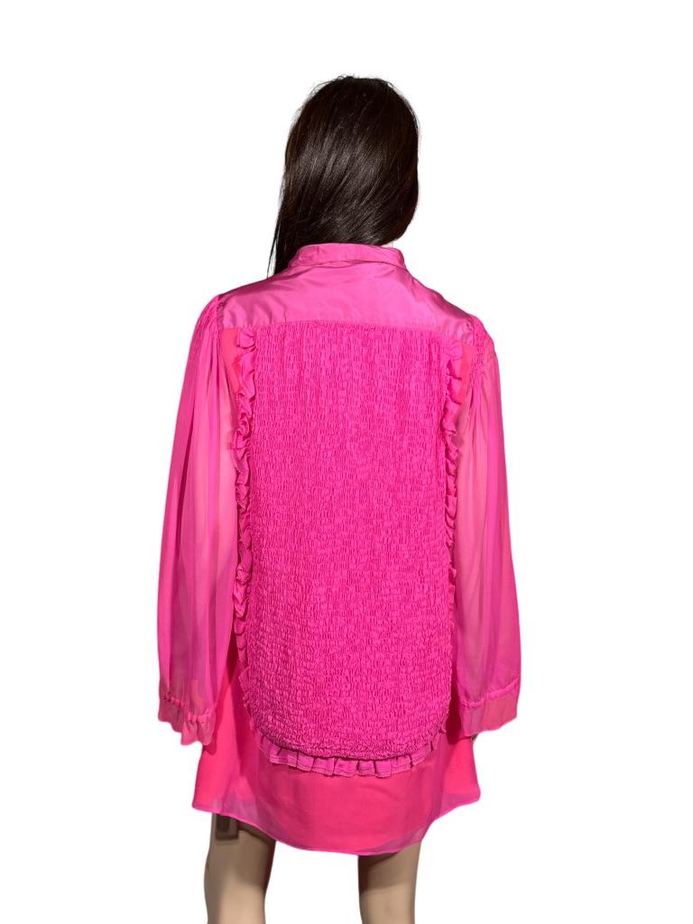 1990’s Stephen Burrows Hot Pink Chiffon Mini Dress In Good Condition For Sale In Greenport, NY
