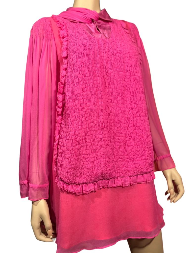 Women's or Men's 1990’s Stephen Burrows Hot Pink Chiffon Mini Dress For Sale