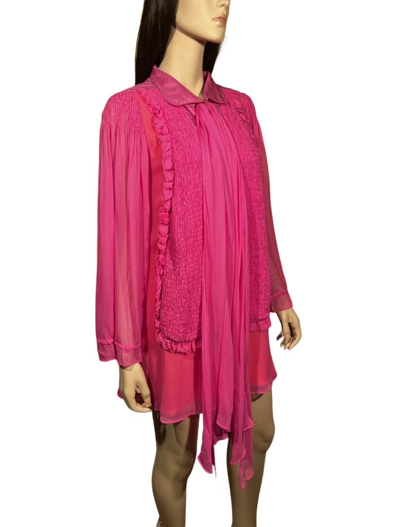 1990’s Stephen Burrows Hot Pink Chiffon Mini Dress For Sale 1