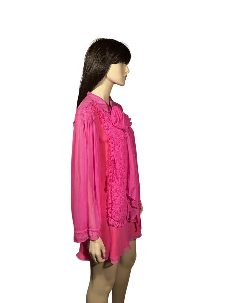 1990’s Stephen Burrows Hot Pink Chiffon Mini Dress For Sale 2