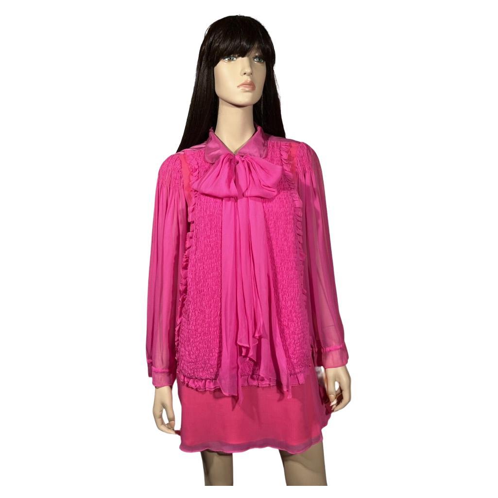 1990’s Stephen Burrows Hot Pink Chiffon Mini Dress For Sale