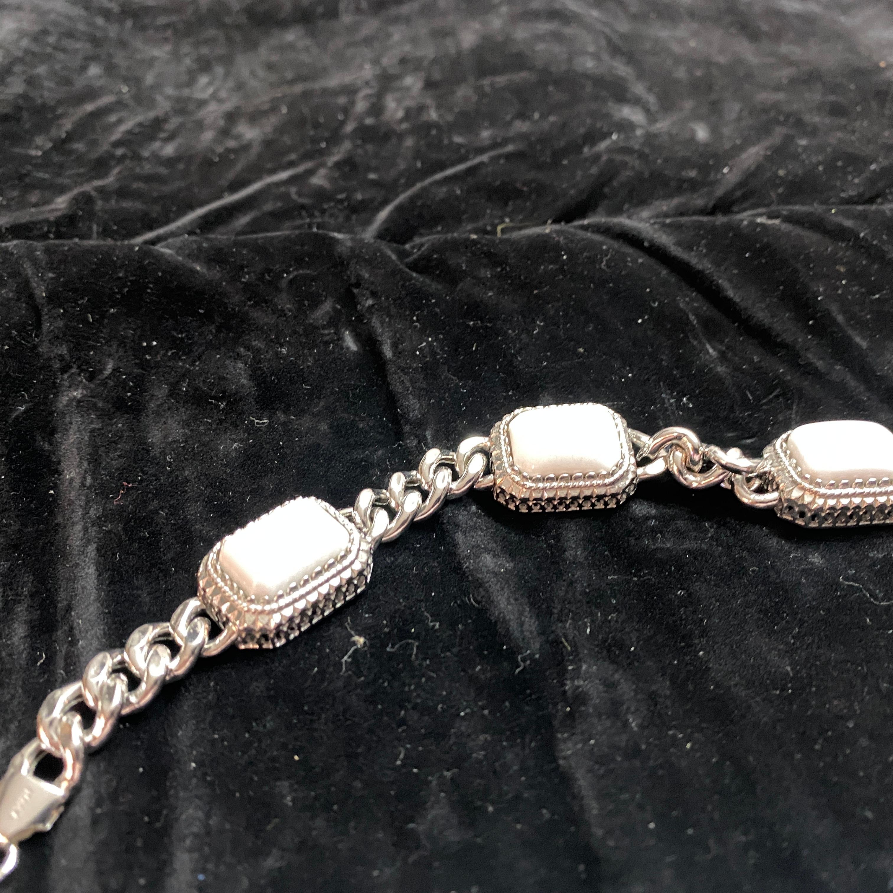 1990s Sterling Silver and White Agate Retro Chain Bracelet by Anomis 2