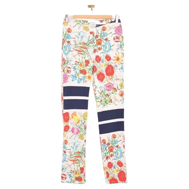 1990's Stretchy Moschino Floral Scarf Print High waisted Trousers - Pants For Sale