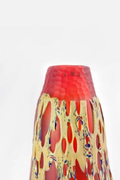 1990's Studio Salvadore Murano Glass Prototype Vase Red Yellow Polychrome
