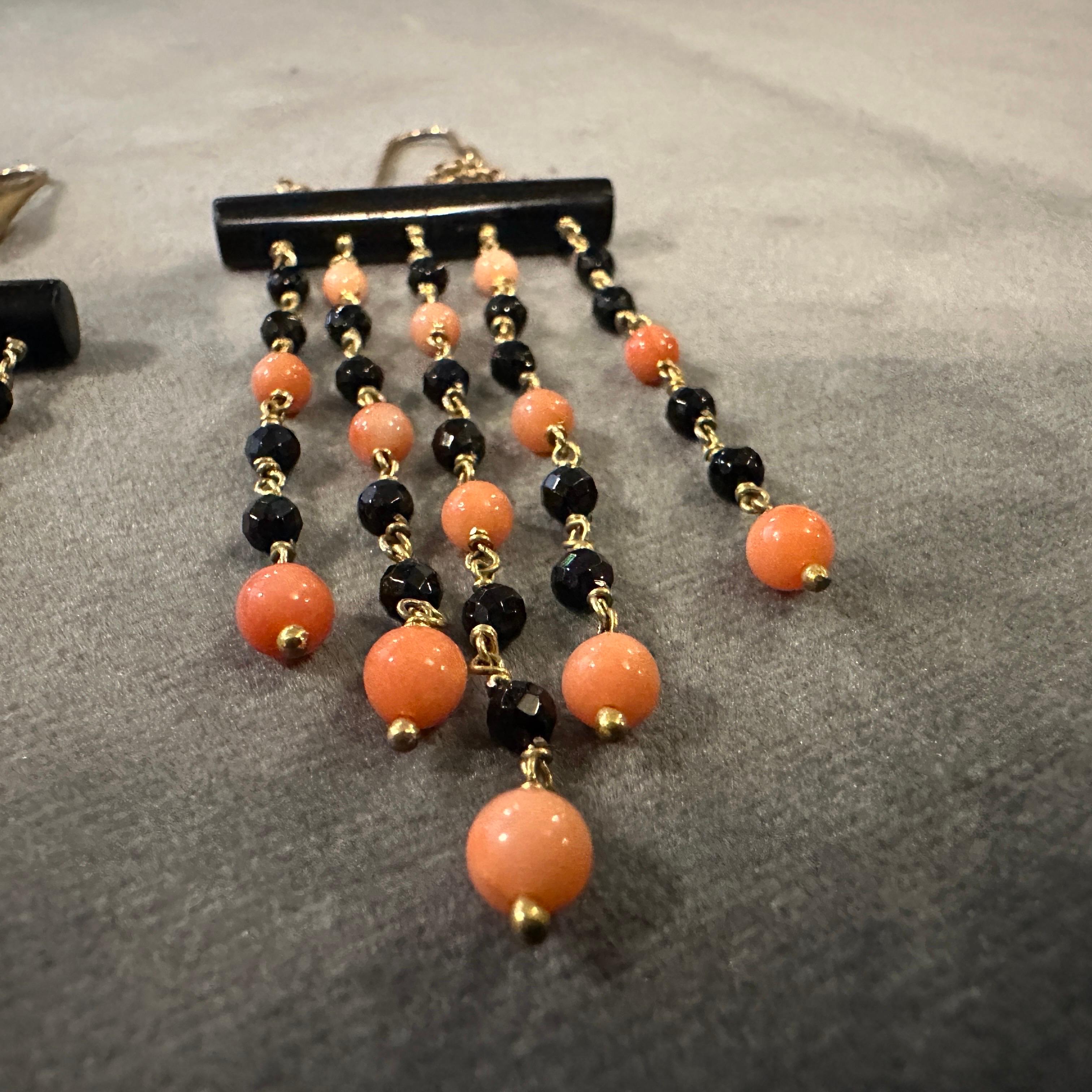1990s Stunning Onyx and Sciacca Coral Chandelier Earrings by Carola For Sale 2
