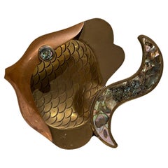 Decorative Fish Dish Ashtray, Brass & Abalone, 1990s after Los Castillo
