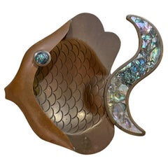 1990s Style of Los Castillo Mixed Metal Stone Fish Dish