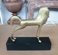 1990s Stylized Bronze Horse Sculpture on Black Base