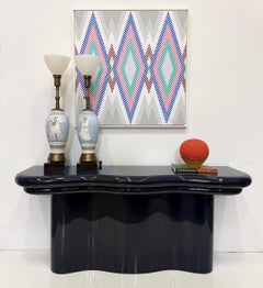 1990s Substantial Curved Italian Console Table, Newly Refinished Dark Navy Blue