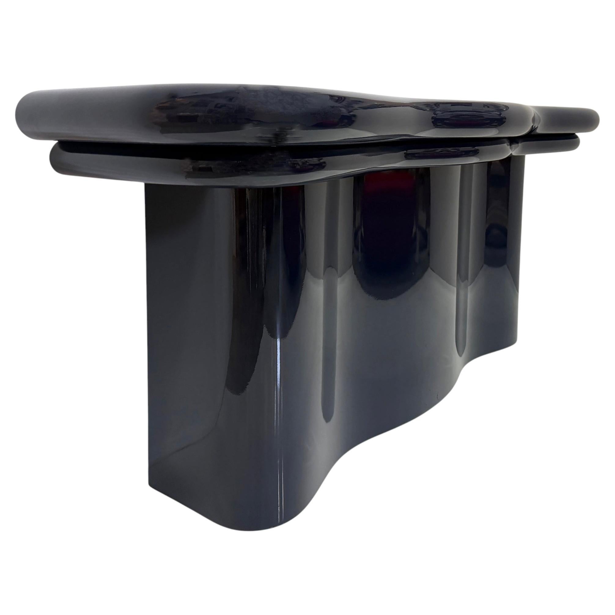 1990s Substantial Curved Italian Console Table, Newly Refinished Dark Navy Blue