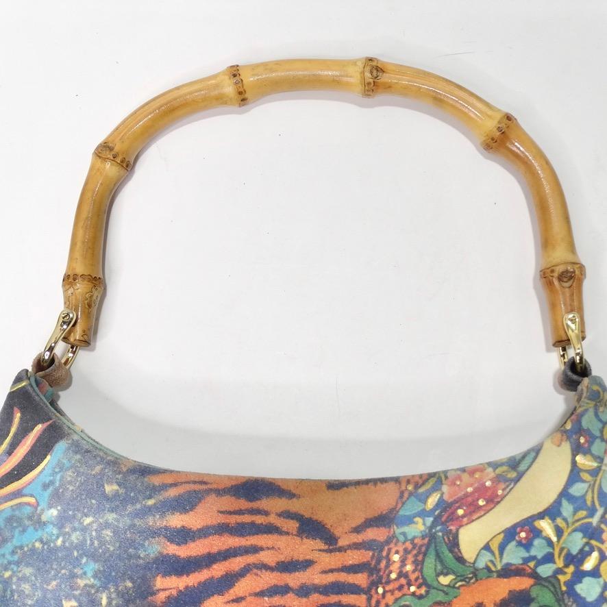 1990's Suede Dragon Motif Handbag with Bamboo Handle In Good Condition In Scottsdale, AZ
