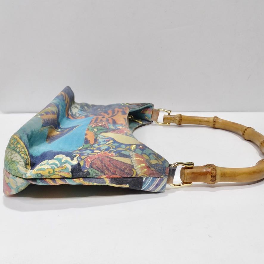 1990's Suede Dragon Motif Handbag with Bamboo Handle 1