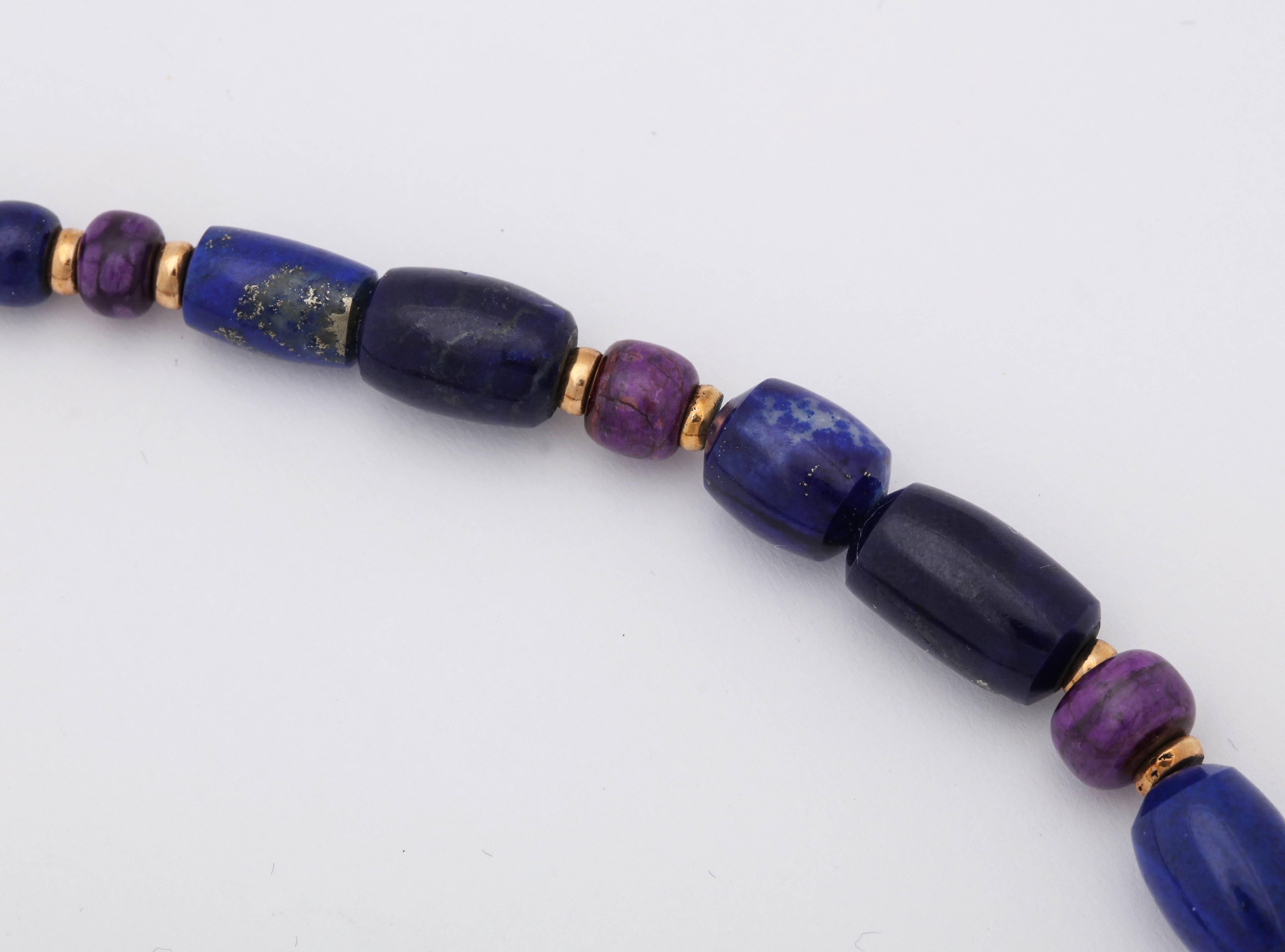 1990s Sugilite, Lapis with Rubelites Gold Cleopatra Style Necklace with Earrings In Good Condition In New York, NY