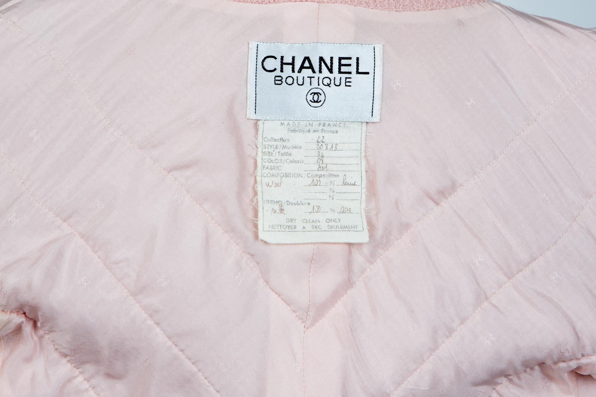 1990s Summer Chanel Light Pink Tweed Boucle Jacket 1