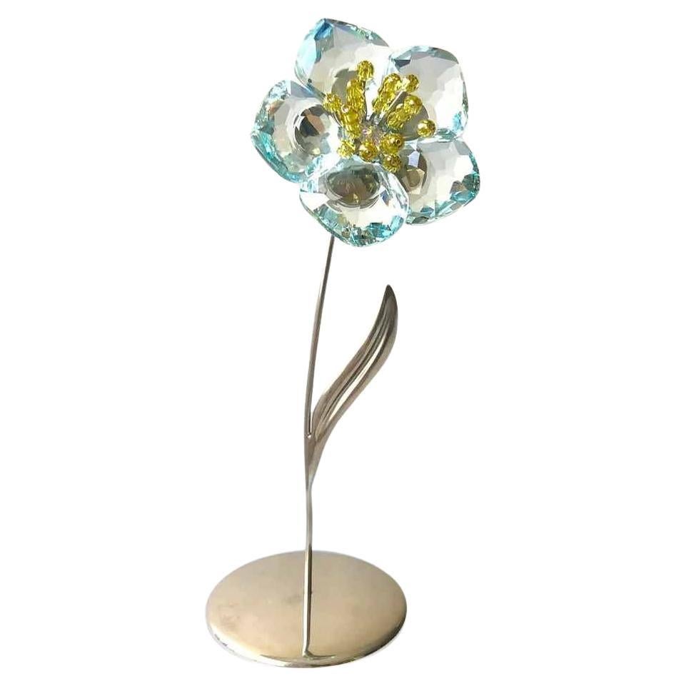 1990s Swarovski Crystal Paradise Blue Flower with Stand  For Sale