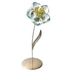 Flor Azul Paraíso de Cristal Swarovski de los años 90 con soporte