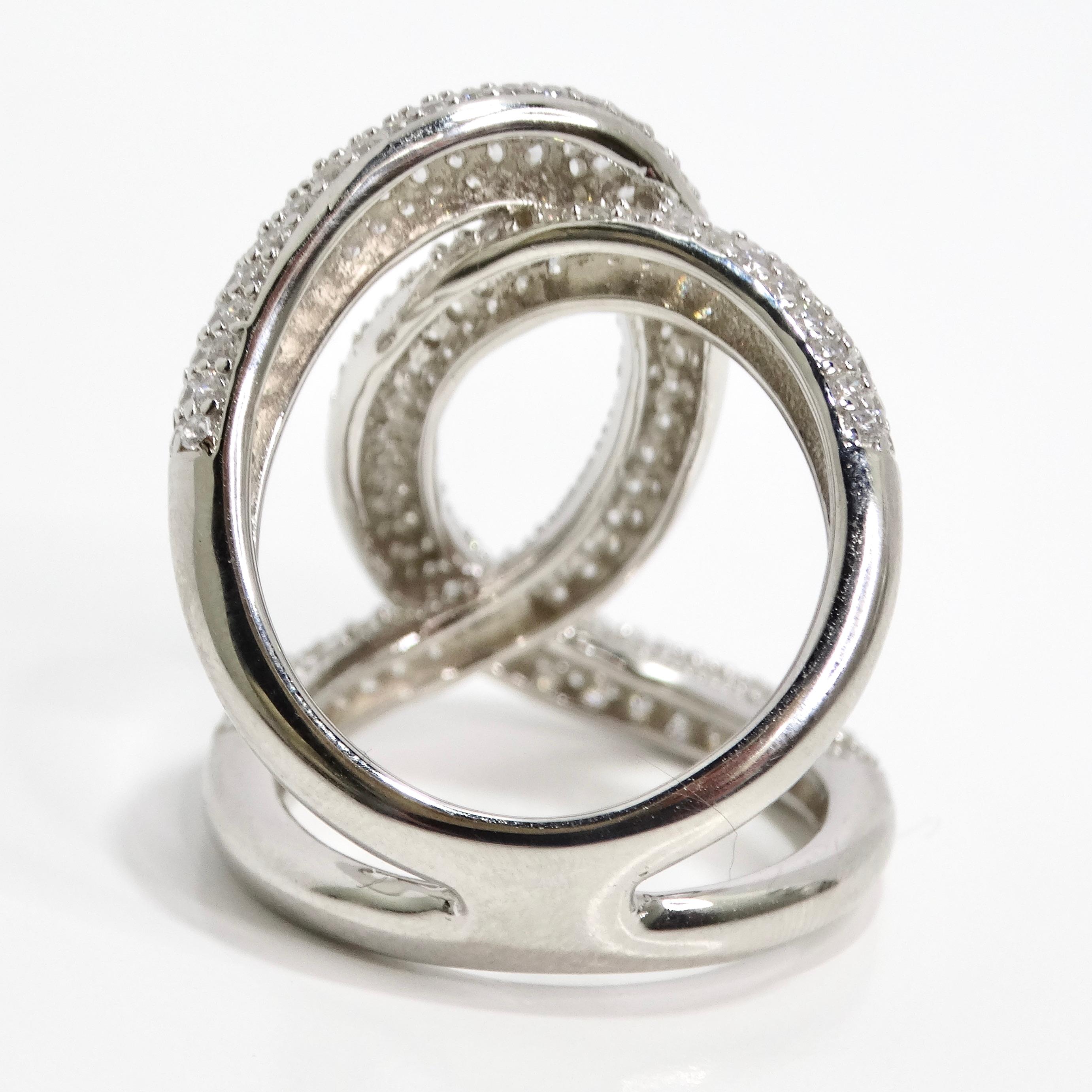 Round Cut 1990s Swarovski Crystal Silver Chanel Inspired Ring For Sale