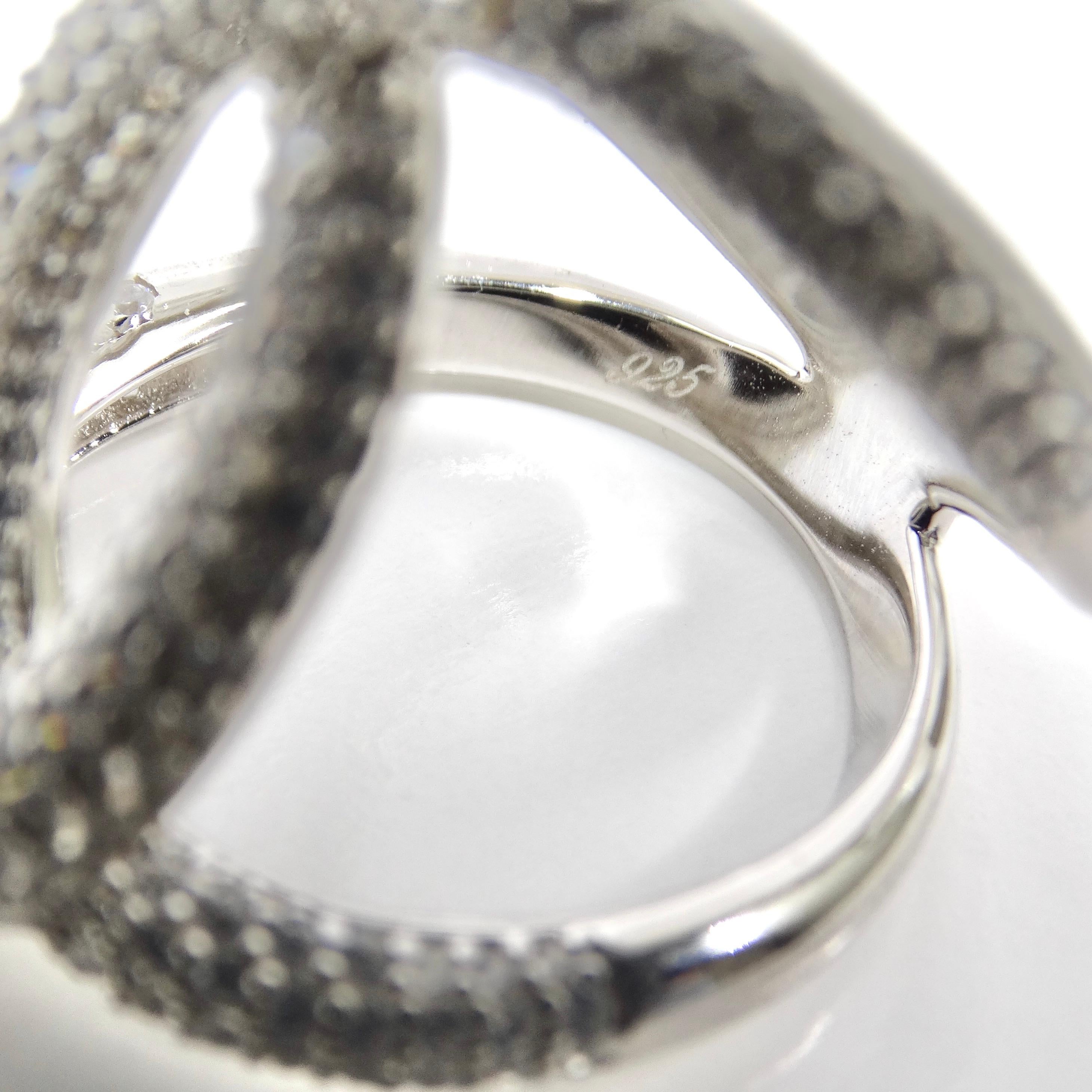 Women's or Men's 1990s Swarovski Crystal Silver Chanel Inspired Ring For Sale