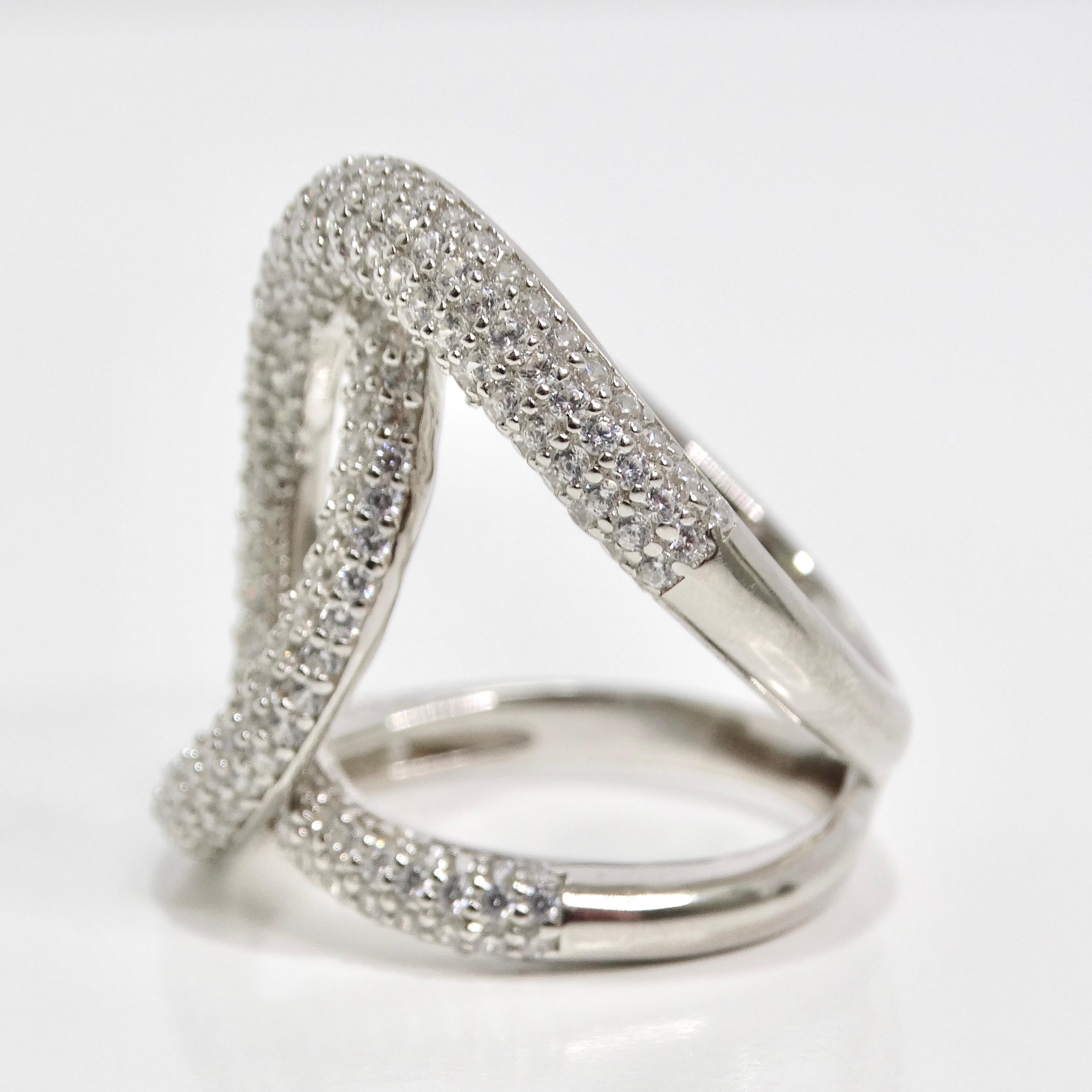 1990s Swarovski Crystal Silver Chanel Inspired Ring For Sale 3