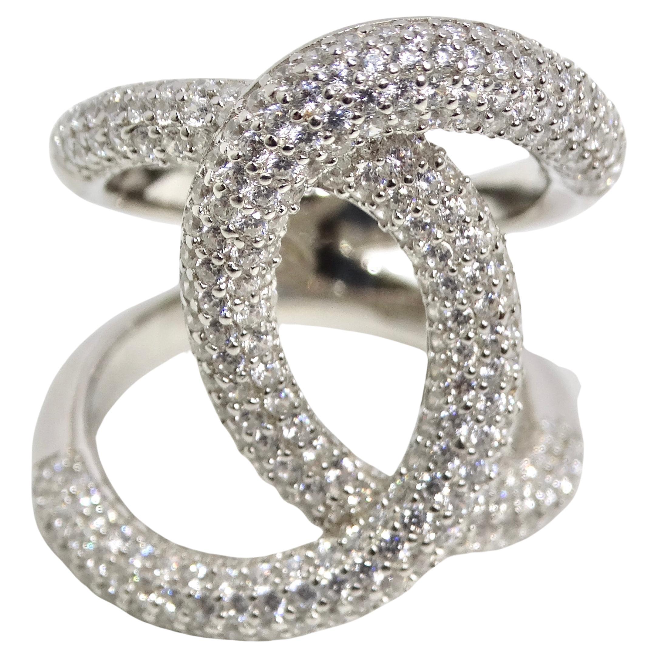 1990s Swarovski Crystal Silver Chanel Inspired Ring For Sale