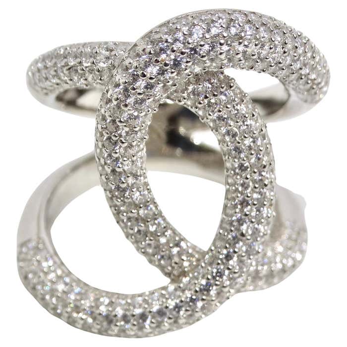 1990s Swarovski Crystal Silver Chanel Inspired Ring For Sale at 1stDibs