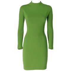 1990s Sybilla green wool fitted tight midi dress