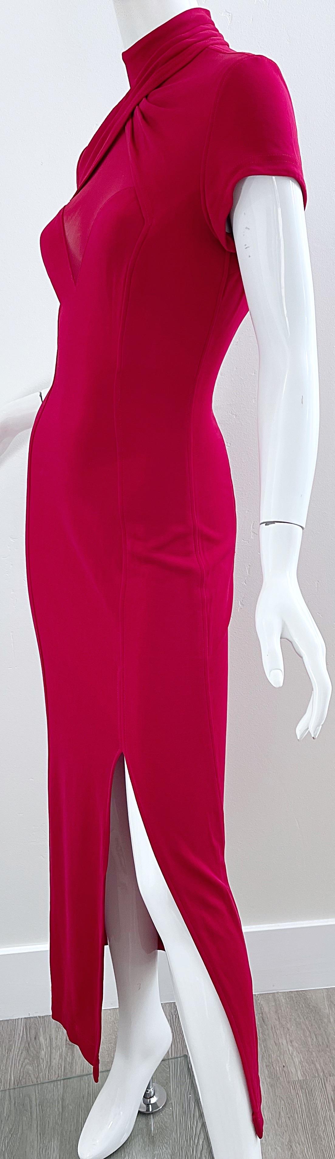 1990s Tadashi Lipstick Red Sexy Cut-Out Bodycon Vintage 90s Jersey Vestido de noche en venta 7