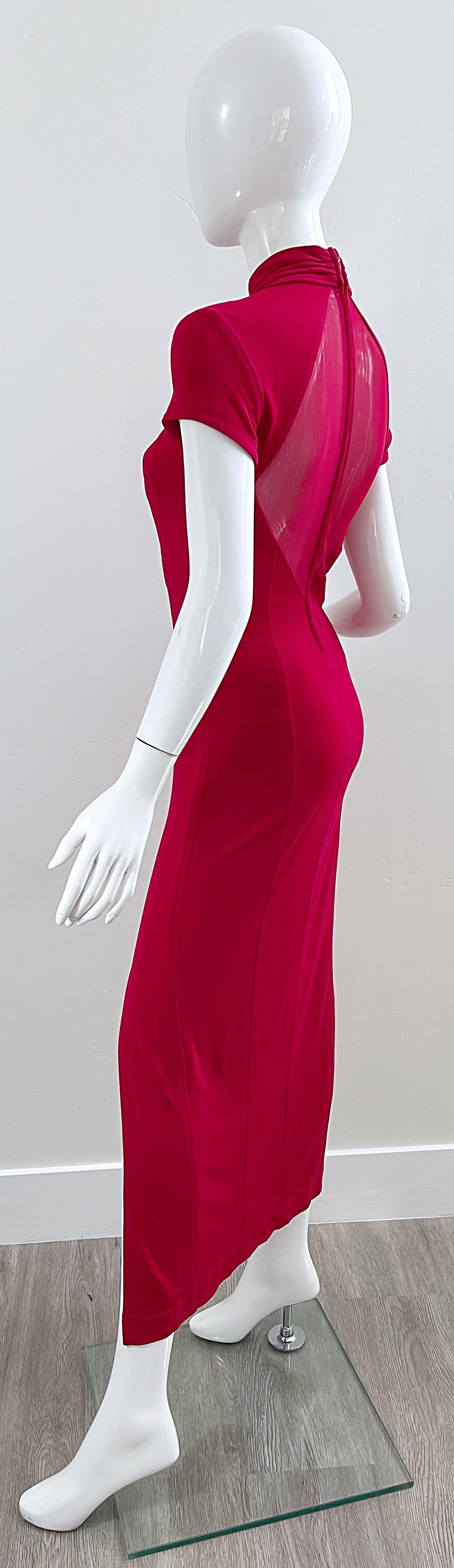 1990s Tadashi Lipstick Red Sexy Cut-Out Bodycon Vintage 90s Jersey Evening Dress For Sale 6