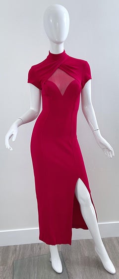 1990s Tadashi Lipstick Red Sexy Cut-Out Bodycon Vintage 90s Jersey Evening Dress