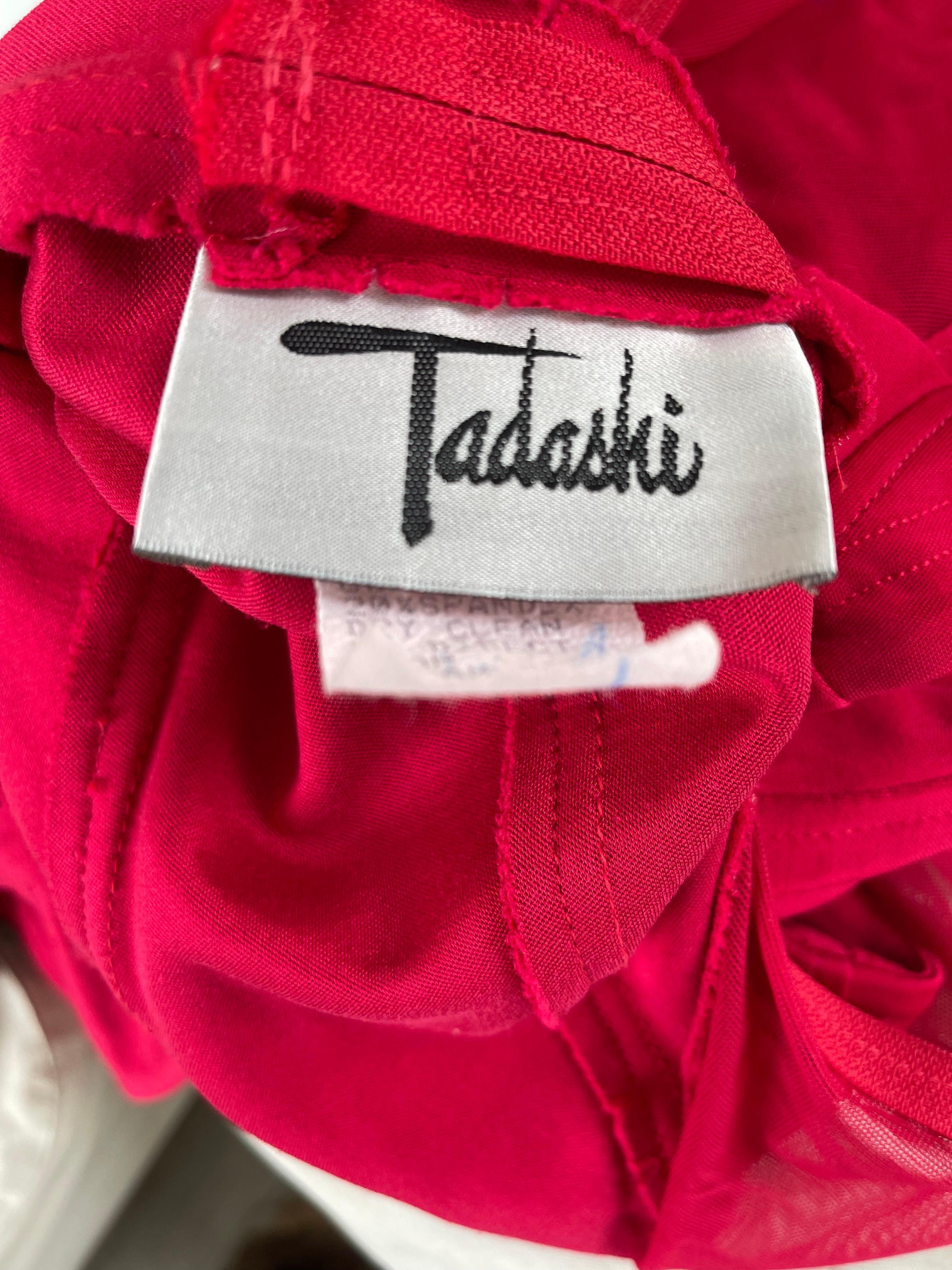 1990s Tadashi Lippenstift Rot Sexy Ausschnitt Bodycon Vintage 90s Jersey Abendkleid im Zustand „Hervorragend“ im Angebot in San Diego, CA