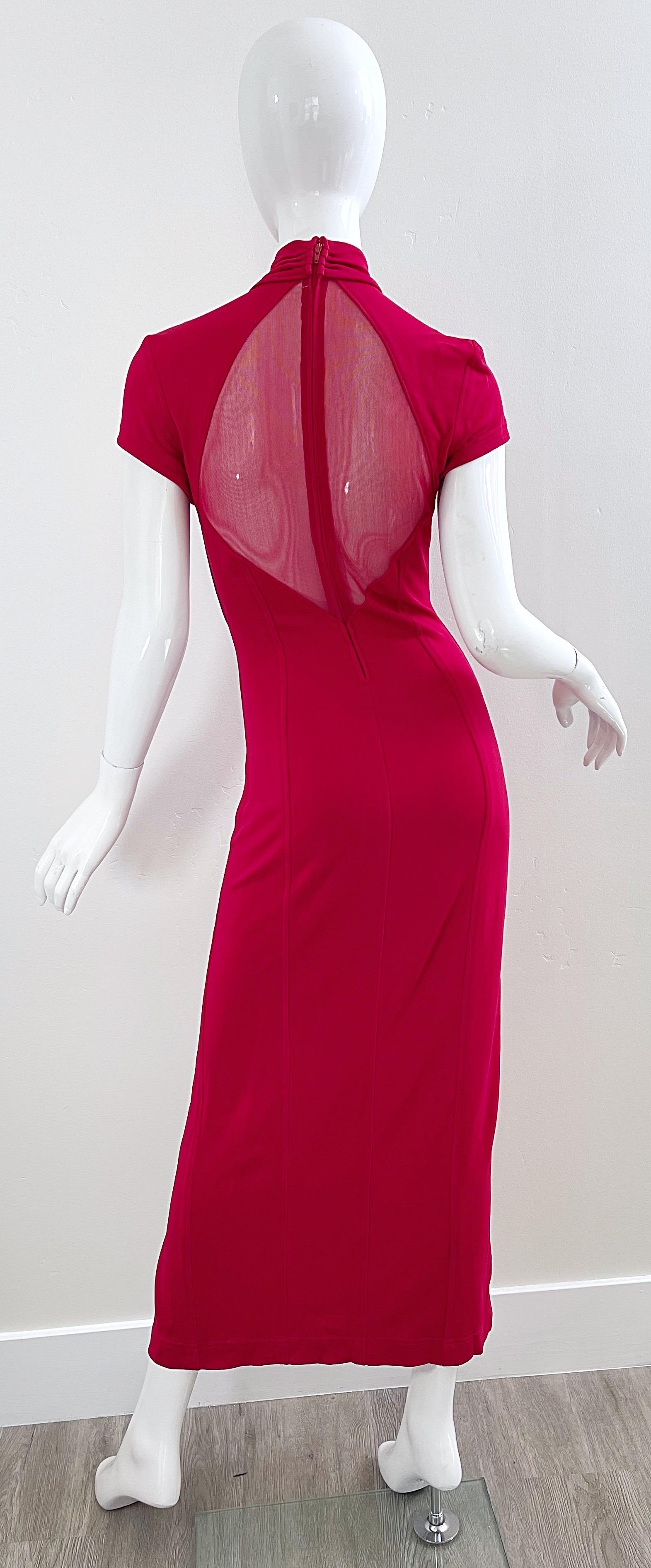 1990s Tadashi Lipstick Red Sexy Cut-Out Bodycon Vintage 90s Jersey Vestido de noche en Excelente estado para la venta en San Diego, CA