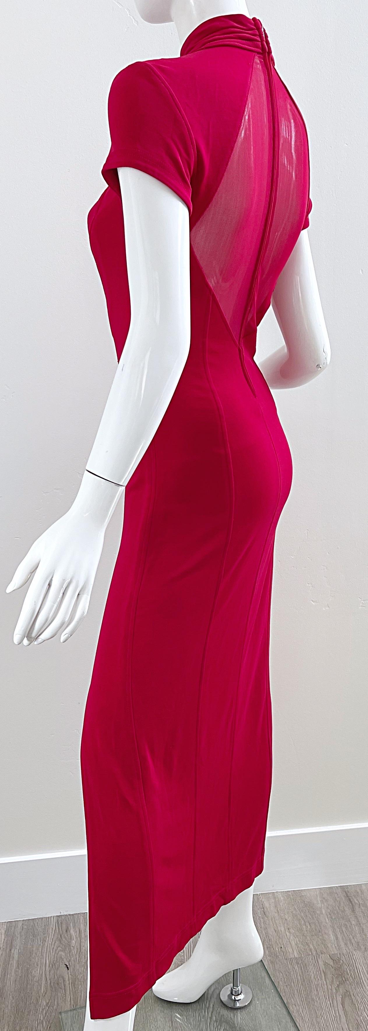 1990s Tadashi Lipstick Red Sexy Cut-Out Bodycon Vintage 90s Jersey Vestido de noche en venta 4