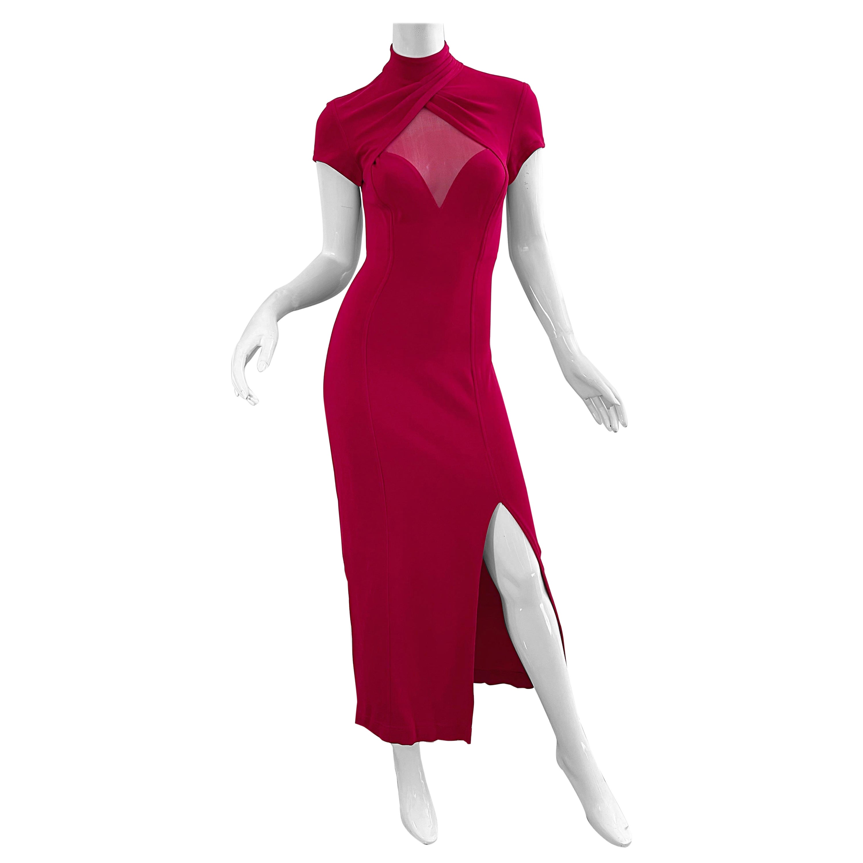 1990 Tadashi Lipstick Red Sexy Cut-Out Bodycon Vintage 90s Jersey Evening Dress