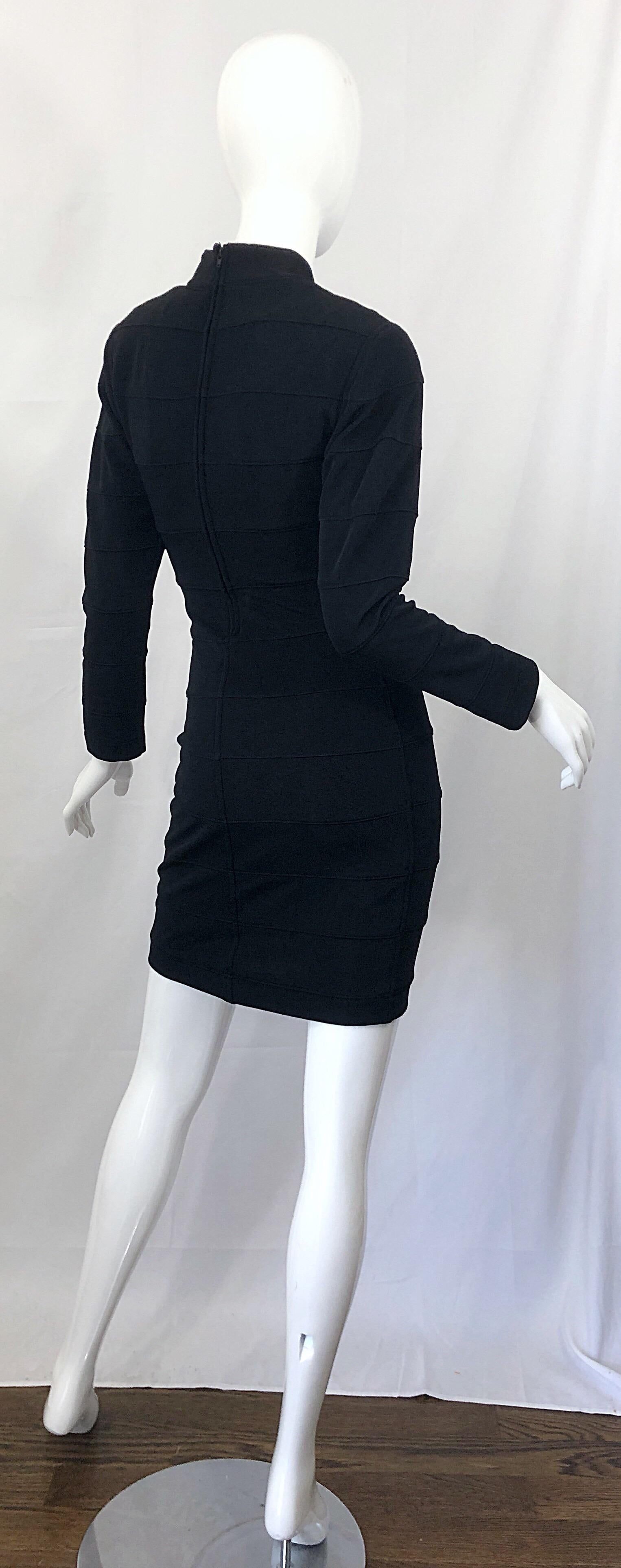 1990s Tadashi Shoji Black Bandage Rhinestone Sexy Vintage 90s Mini Dress 8