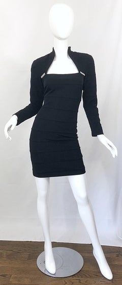 1990er Tadashi Shoji Schwarz Bandage Sexy Vintage 90er Minikleid mit Strass