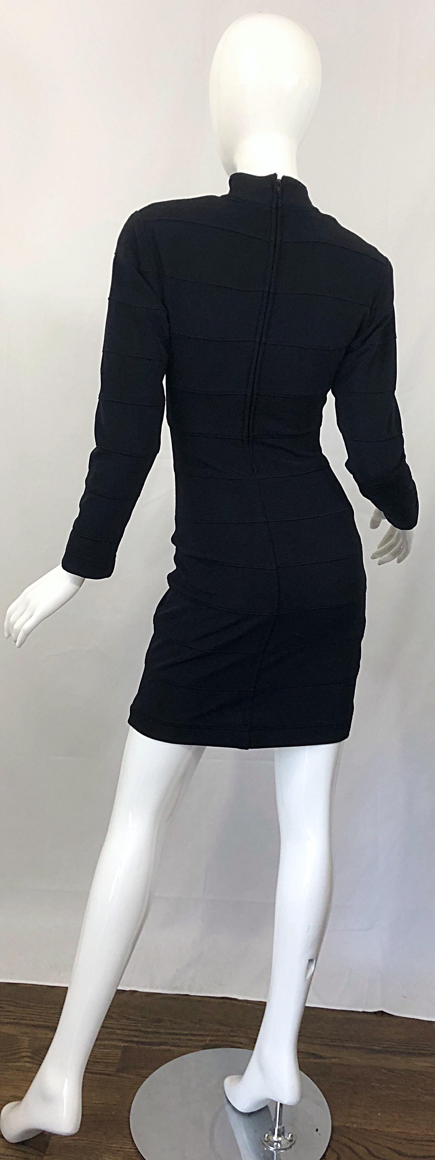 Women's 1990s Tadashi Shoji Black Bandage Rhinestone Sexy Vintage 90s Mini Dress