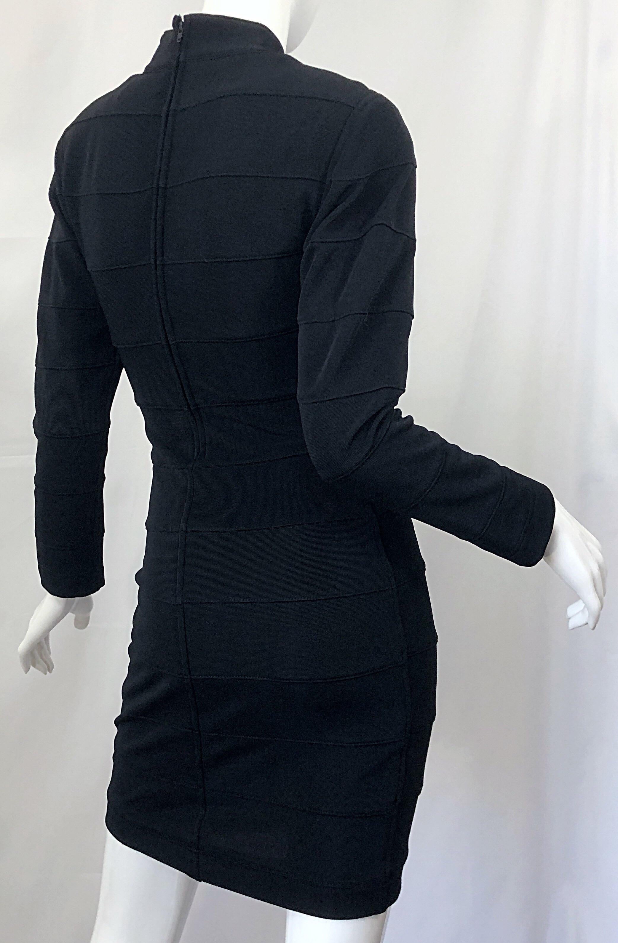 1990s Tadashi Shoji Black Bandage Rhinestone Sexy Vintage 90s Mini Dress 2