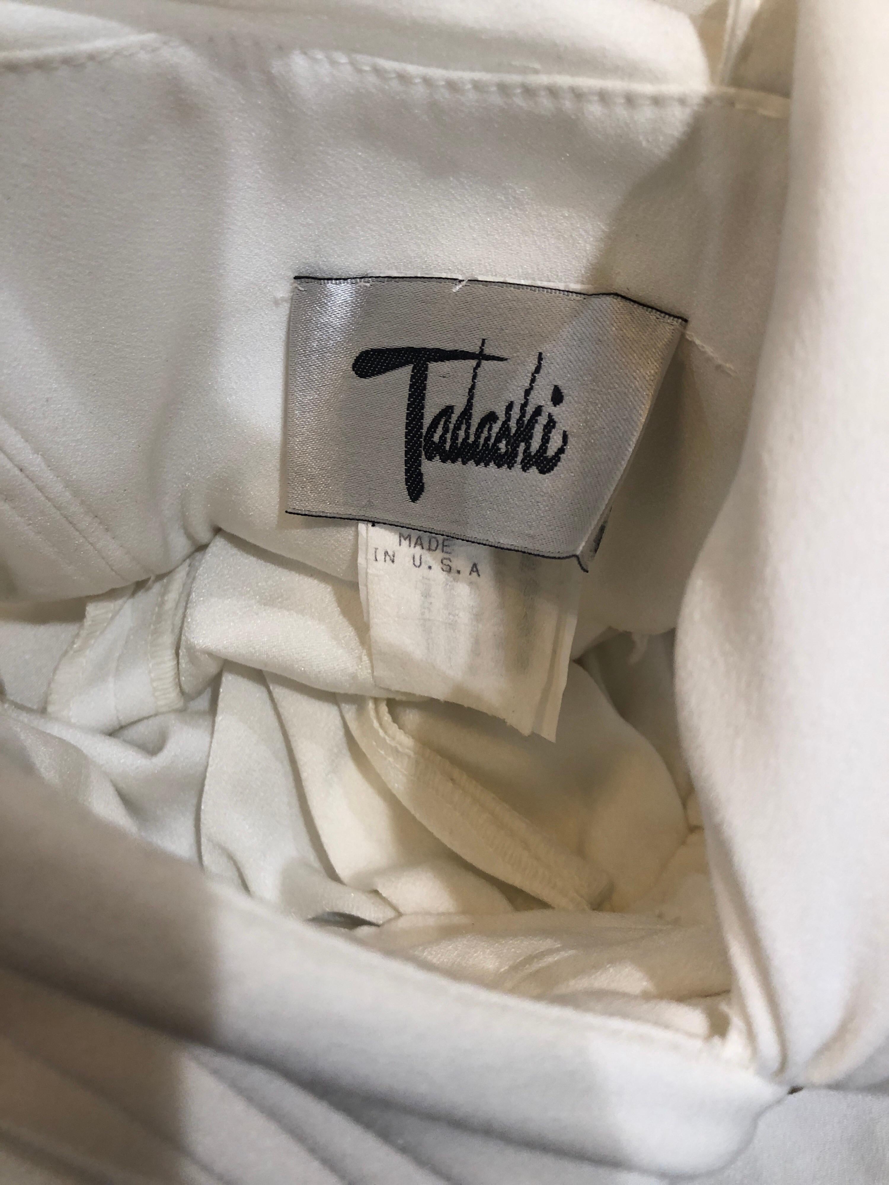 Tadashi Shoji - Robe blanche avant-gardiste à perles et strass, vintage, années 1990, taille 4 en vente 6