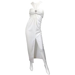 1980s Tadashi Shoji Size 4 White Avant Garde Rhinestone Pearl Vintage 80s Gown
