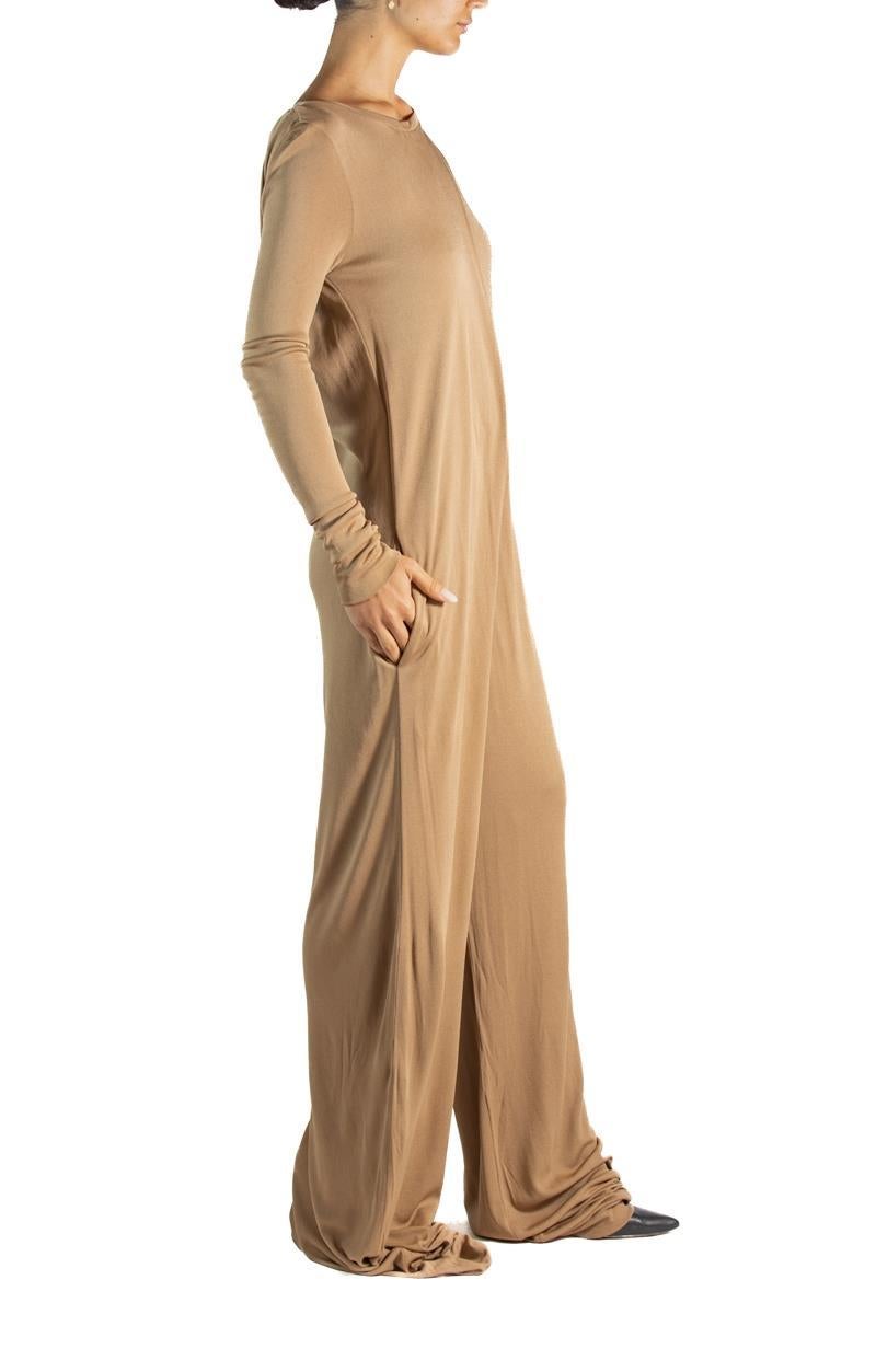 1990S Tan Viscose Jumpsuit In Excellent Condition For Sale In New York, NY
