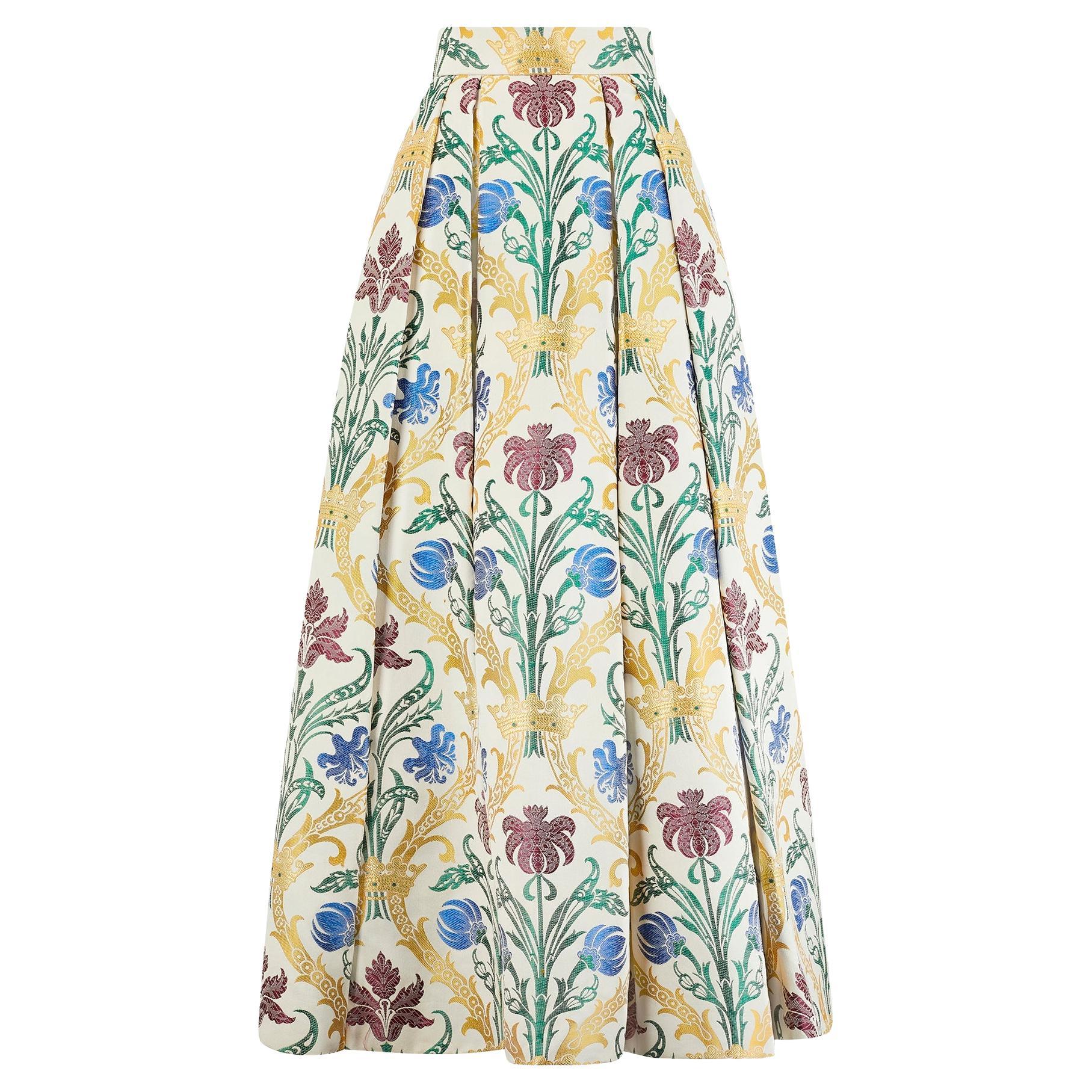 1990s Tatters of London Heraldic Silk Jacquard Maxi Skirt For Sale