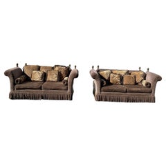 Vintage 1990s Taylor King XL Chenille Rolled Arm English Knole Style Sofas, Set of 2
