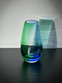 Blue and Green Aurora Borealis Style Glass Teardrop Vase