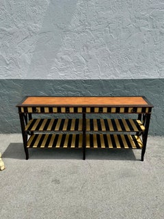 1990s Theodore Alexander Painted Stripes Tier Console Drawers Table Bookcase