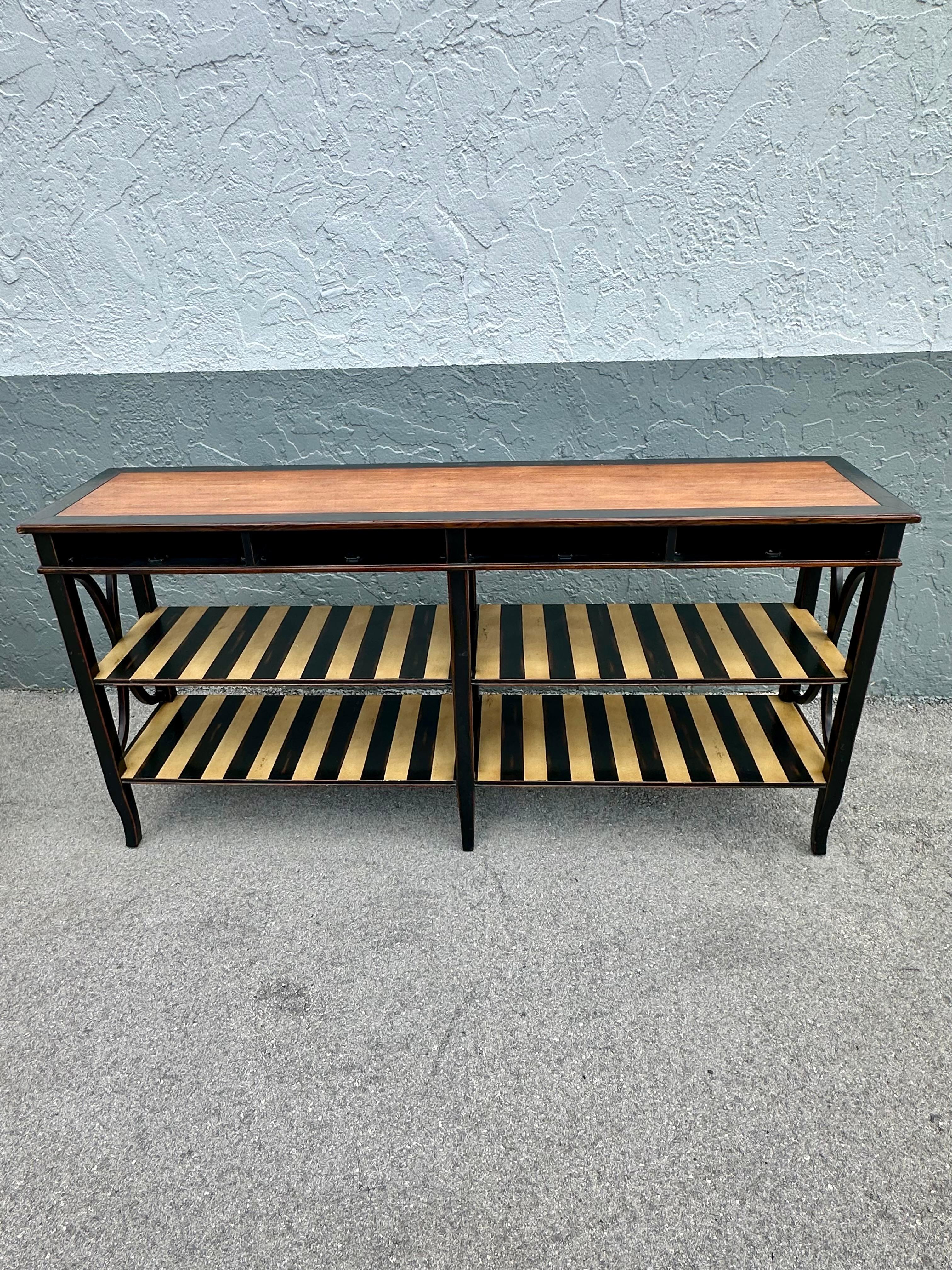 Américain 1990 Theodore Alexander Table console bibliothèque à rayures peintes en vente