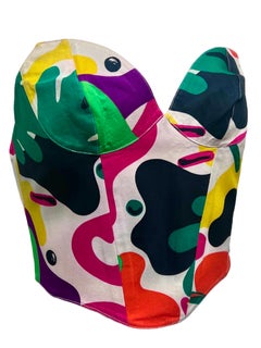 1990's Thierry Mugler Abstract Printed Multicolor Corset Bustier Top