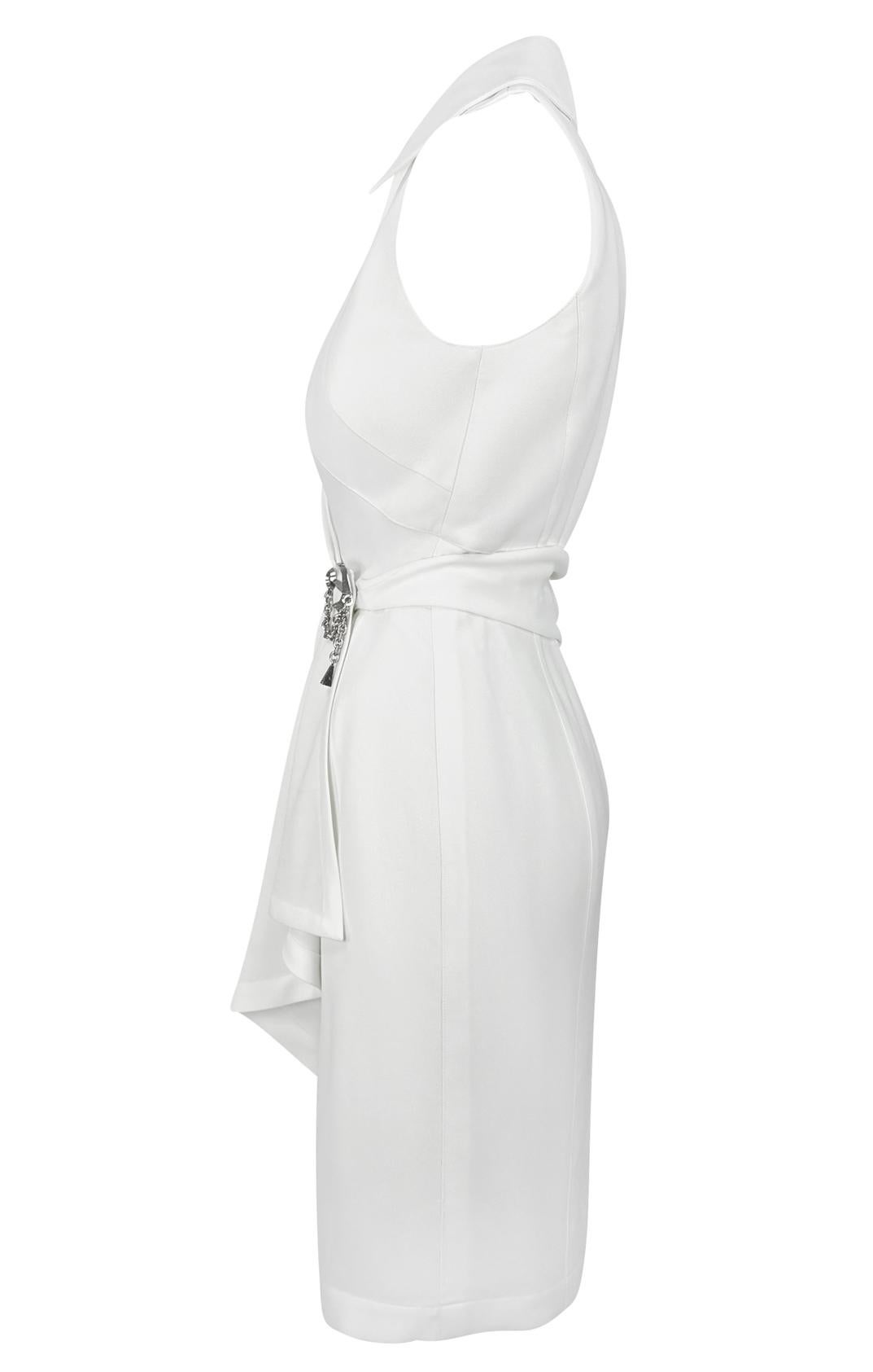 Gray 1990s Thierry Mugler Anchor Brooch Collared White Plunging Wrap Dress For Sale