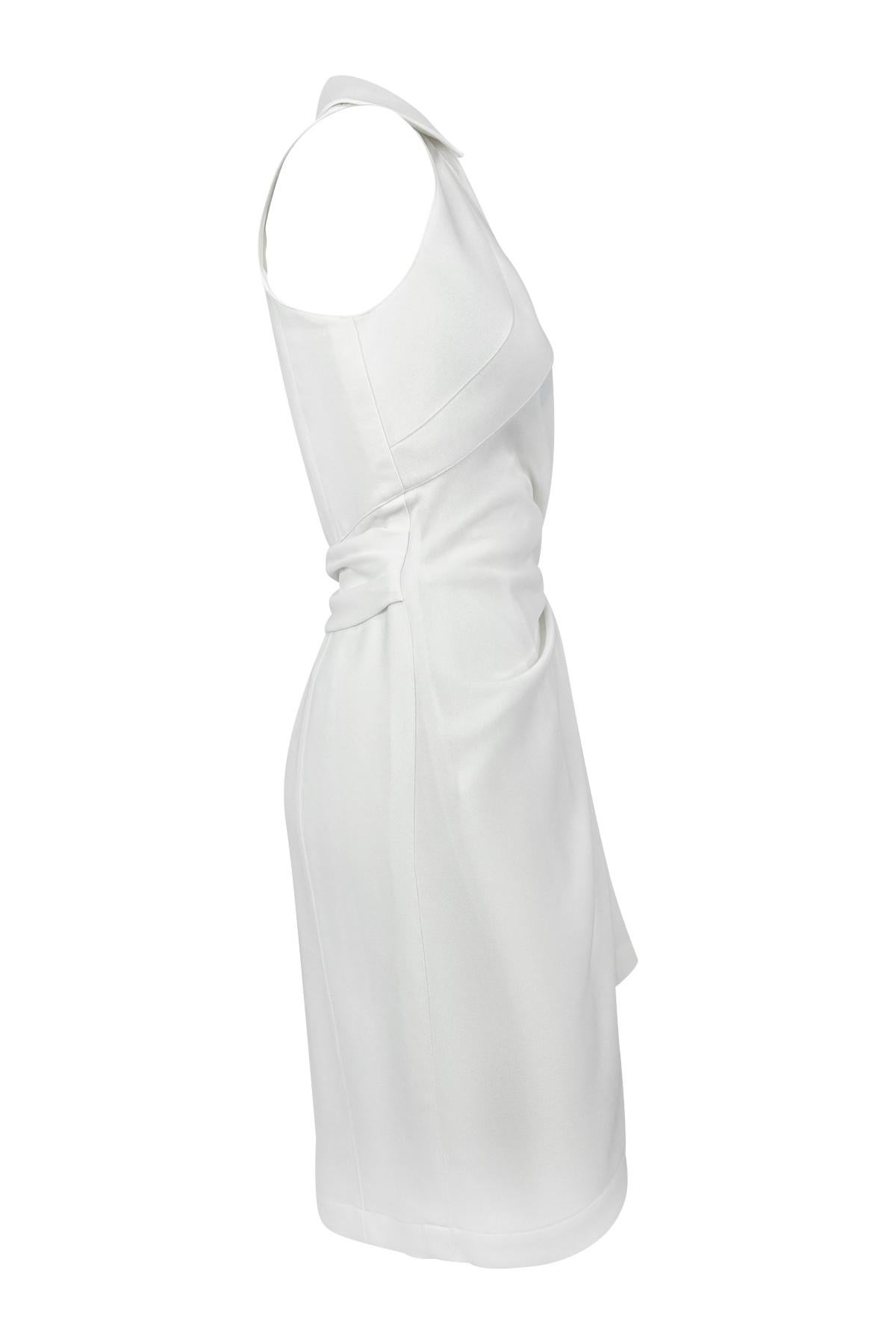 Women's 1990s Thierry Mugler Anchor Brooch Collared White Plunging Wrap Dress For Sale