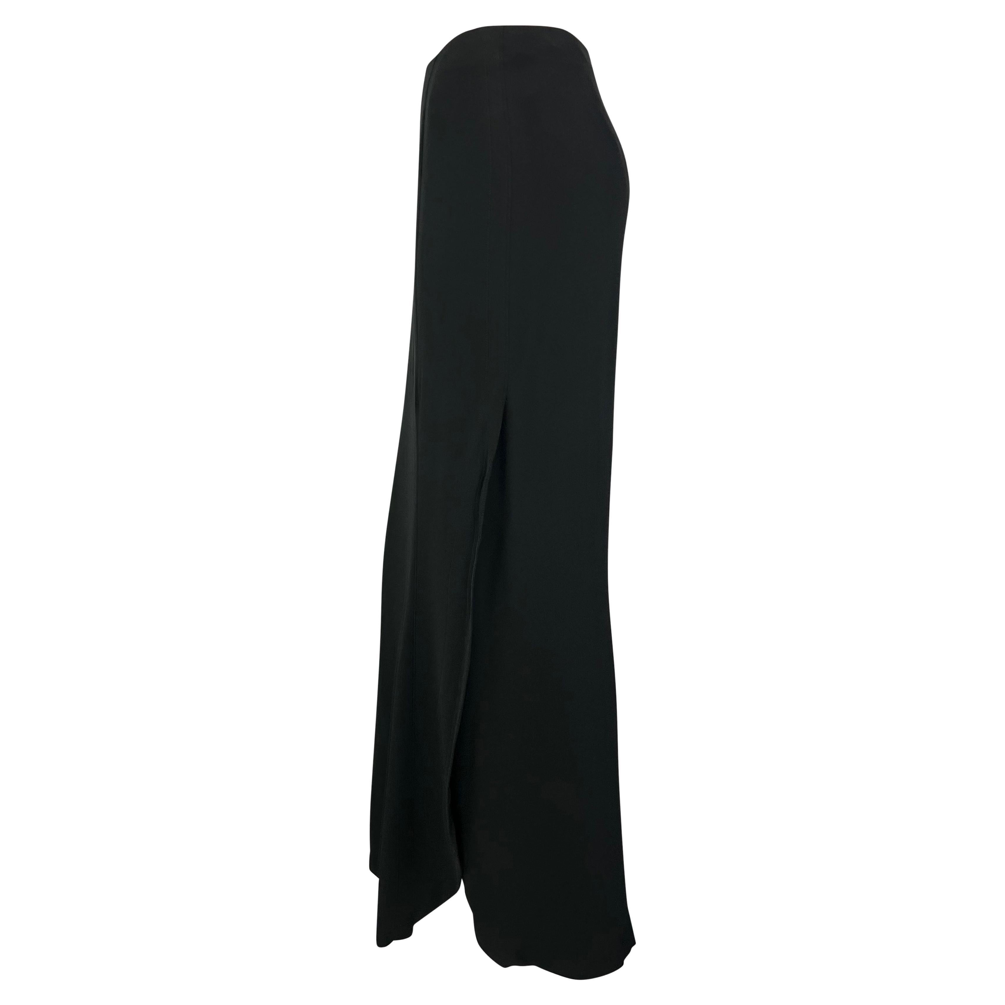 1990s Thierry Mugler Black Asymmetric High-Slit Midi Skirt For Sale